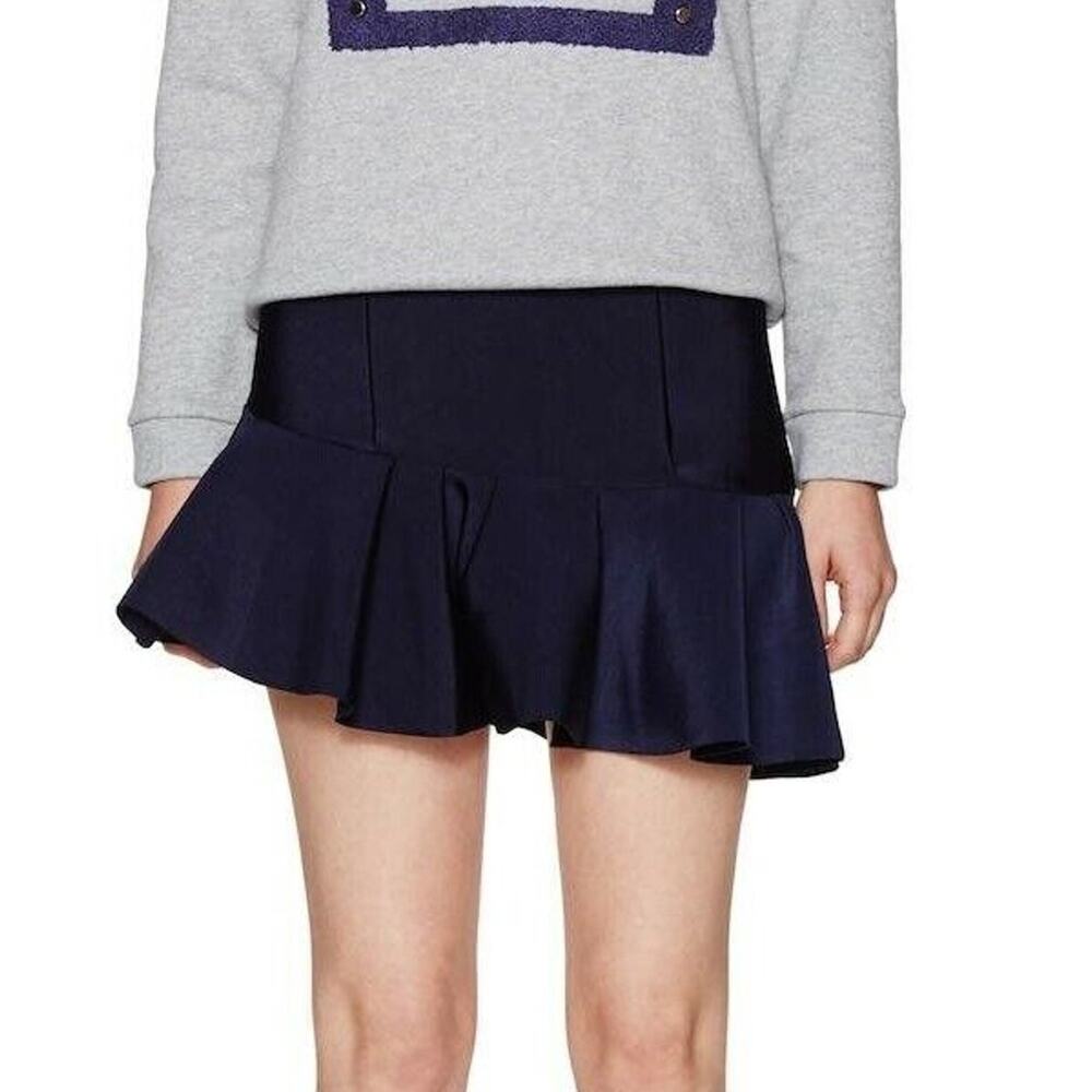 Maje Neoprene Asymmetrical Ruffle Skirt in Navy Blue sz 40